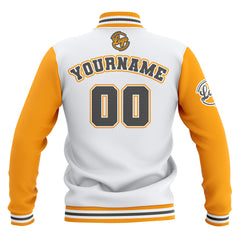 Custom White Yellow Grey Waterproof Varsity Jackets Personalized Stitched Name Number Logo to Letterman Jackets