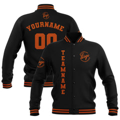 Custom Black Dark Orange Waterproof Varsity Jackets Personalized Stitched Name Number Logo to Letterman Jackets