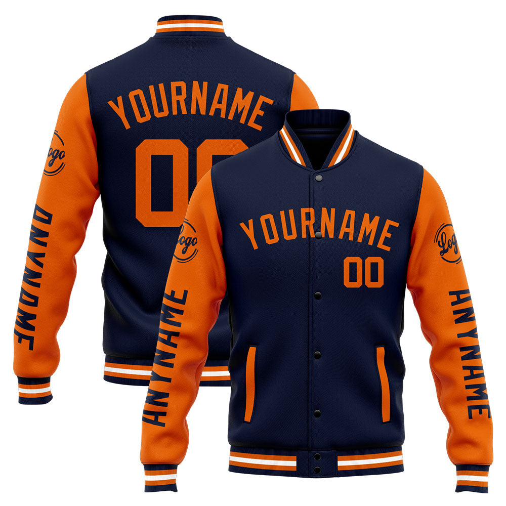 Custom Varsity Jacket Letterman jacket for Men, Women and Youth Navy Orange