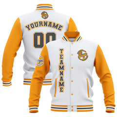 Custom White Yellow Grey Waterproof Varsity Jackets Personalized Stitched Name Number Logo to Letterman Jackets