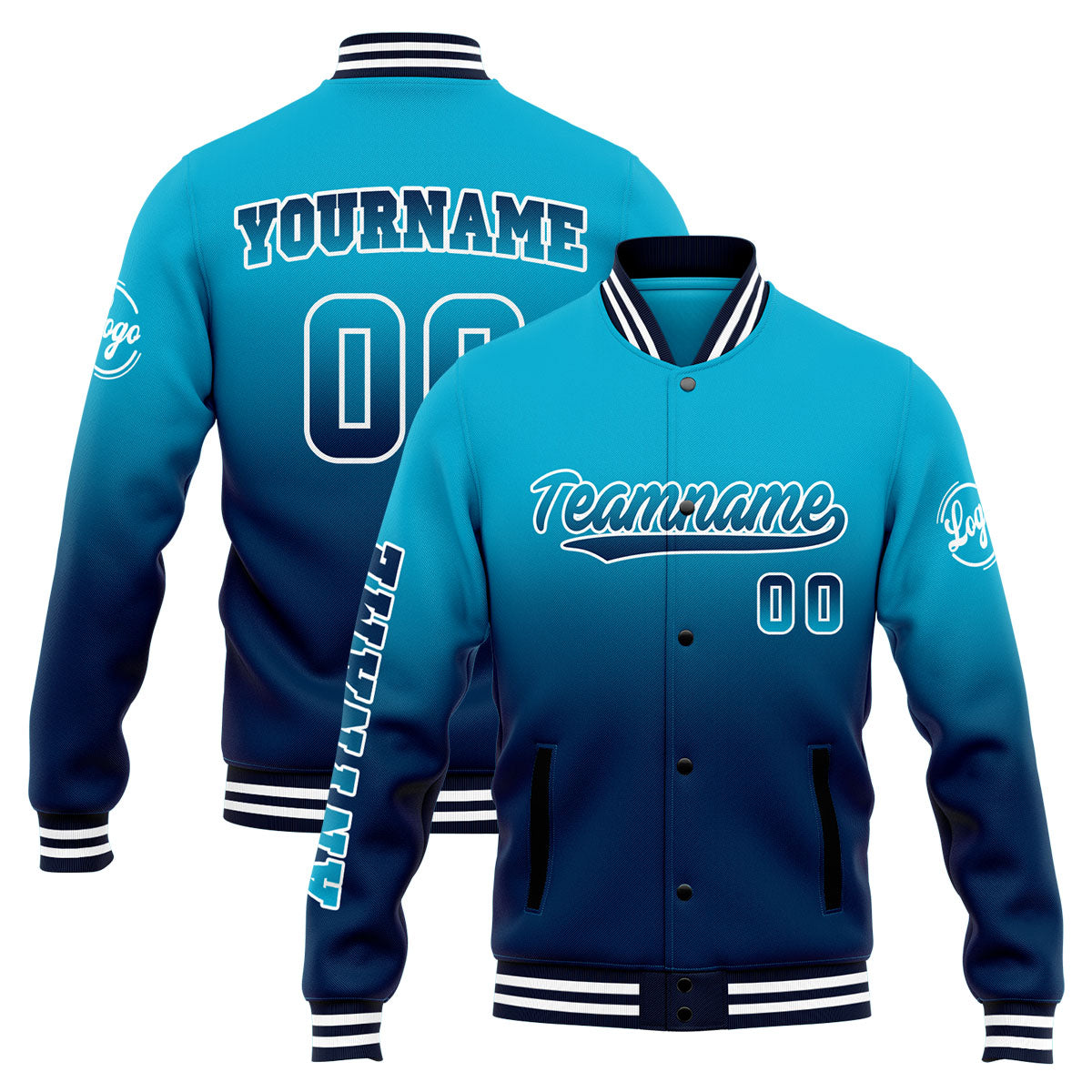 Custom Varsity Jacket Letterman jacket for Men, Women and Youth Aqua&Dark Blue