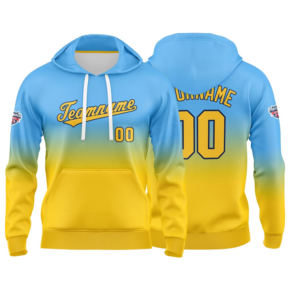 Custom Gradient Sweatshirt Hoodie For Man Woman Girl Boy Print Your Logo Name Number Light Blue Yellow