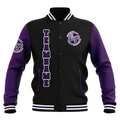 Custom Black Purple White Waterproof Varsity Jackets Personalized Stitched Name Number Logo to Letterman Jackets