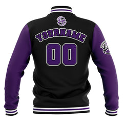 Custom Black Purple White Waterproof Varsity Jackets Personalized Stitched Name Number Logo to Letterman Jackets