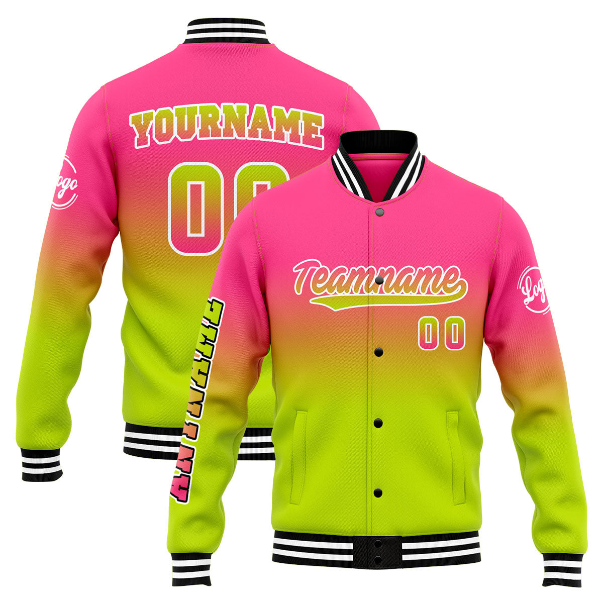 Custom Varsity Jacket Letterman jacket for Men, Women and Youth Pink&Chartreuse