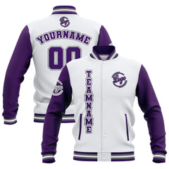 Custom White Purple Grey Waterproof Varsity Jackets Personalized Stitched Name Number Logo to Letterman Jackets