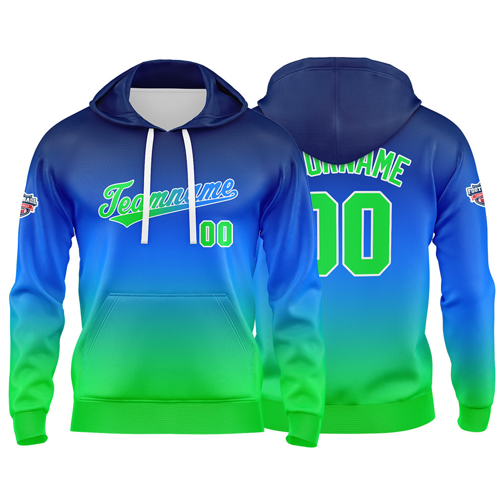 Custom Gradient Sweatshirt Hoodie For Man Woman Girl Boy Print Your Logo Name Number Blue Green