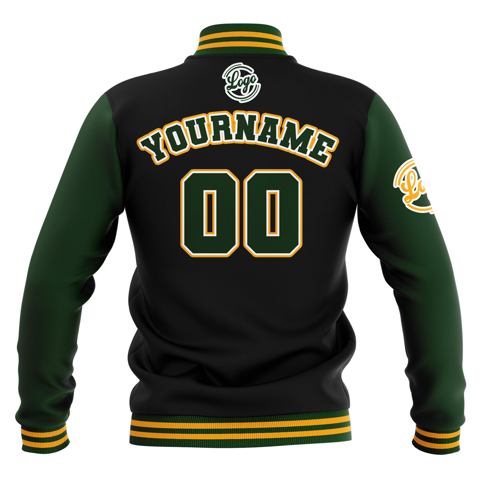 Custom Black Drak Green Yellow Waterproof Varsity Jackets Personalized Stitched Name Number Logo to Letterman Jackets