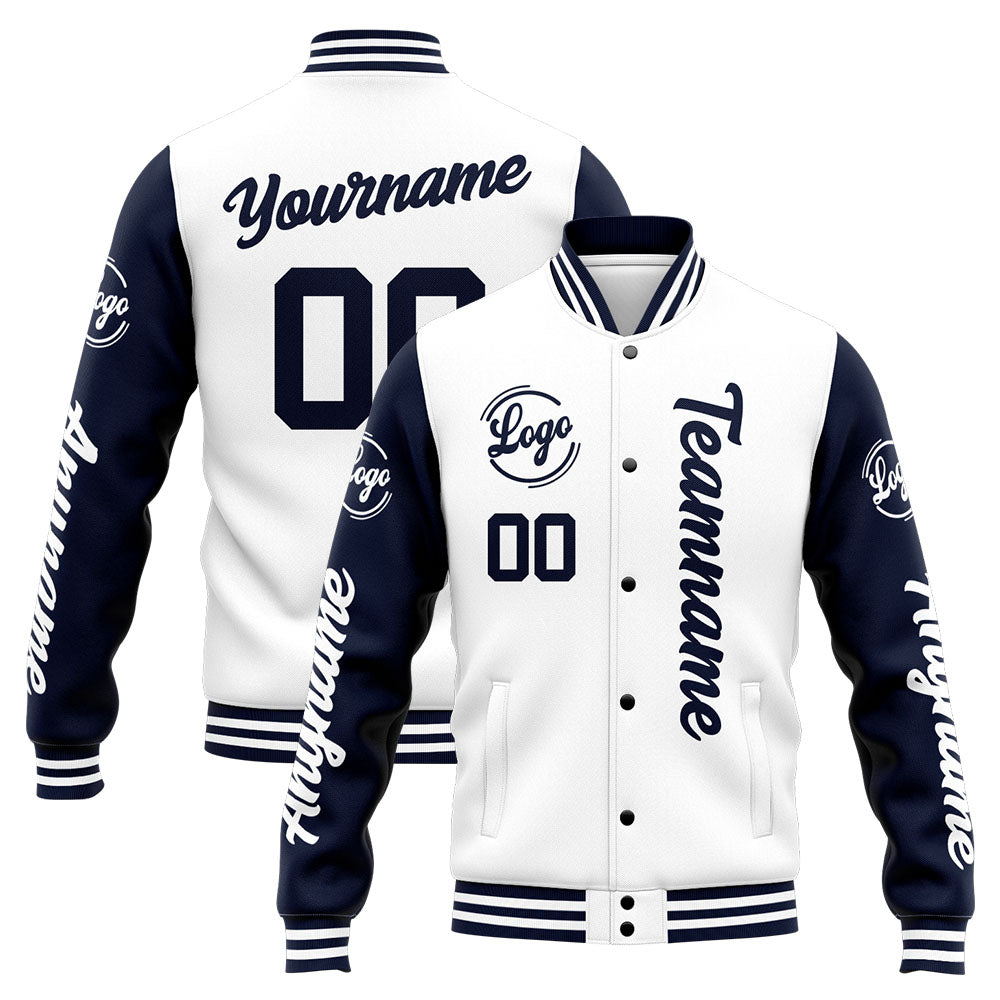 Custom Varsity Jacket Letterman jacket for Men, Women and Youth Navy White