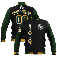 Custom Black Drak Green Yellow Waterproof Varsity Jackets Personalized Stitched Name Number Logo to Letterman Jackets