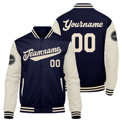 Custom Varsity Jacket Letterman jacket for Men, Women and Youth Navy Cream