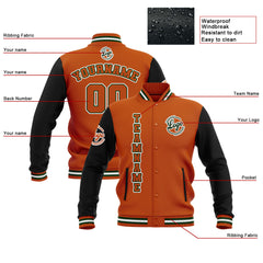 Custom Black Orange Green Waterproof Varsity Jackets Personalized Stitched Name Number Logo to Letterman Jackets