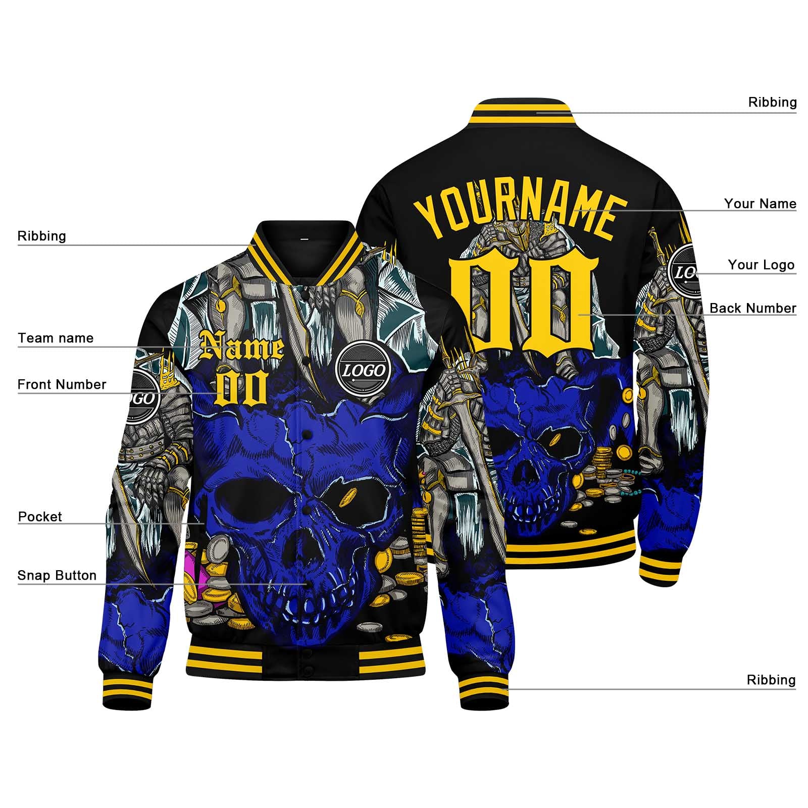 Custom Varsity Jacket Letterman jacket for Men, Women and Royal Yellow