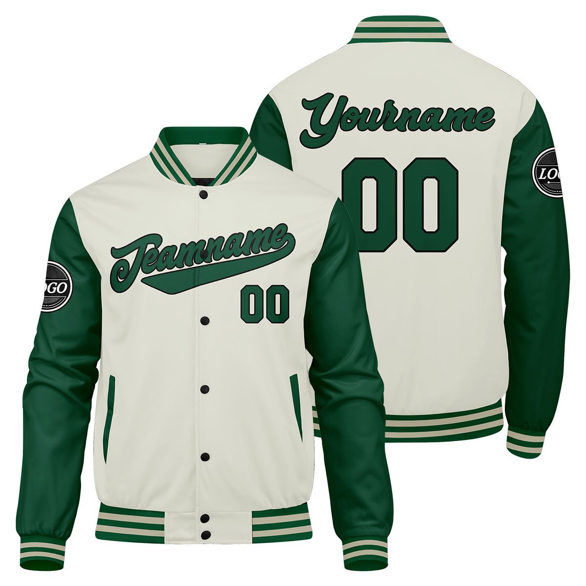 Custom Varsity Jacket Letterman jacket for Men, Women and Youth Green Cream