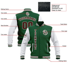 Custom Green White Brown Waterproof Varsity Jackets Personalized Stitched Name Number Logo to Letterman Jackets