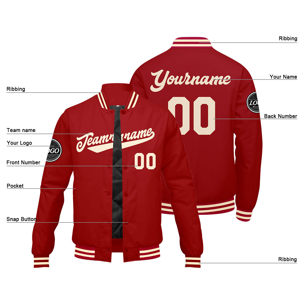 Custom Varsity Jacket Letterman jacket for Men, Women and Youth Red Cream