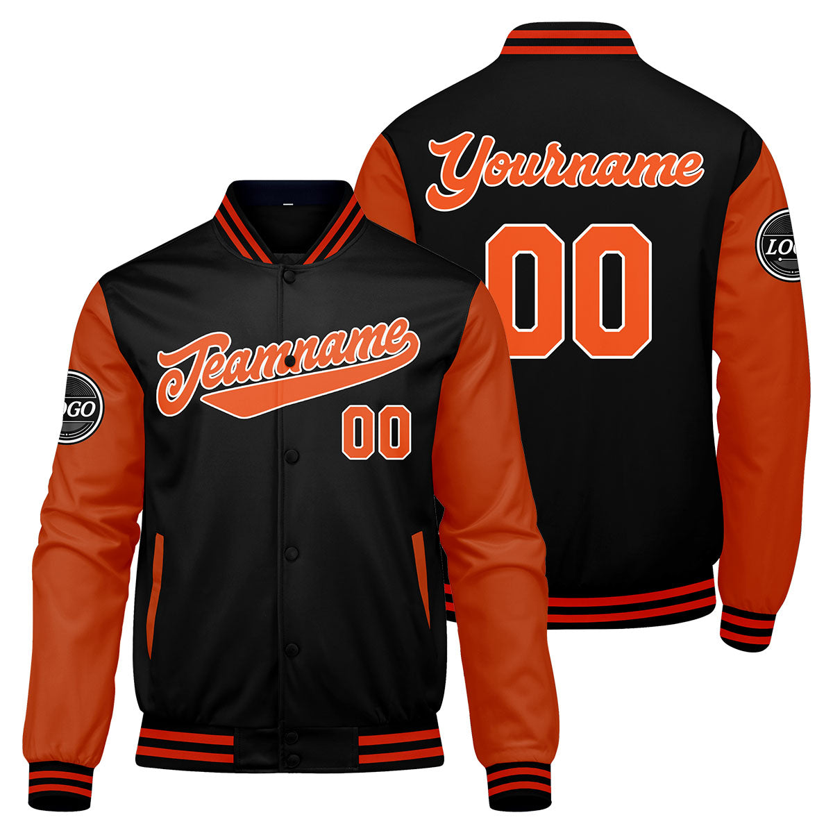 Custom Varsity Jacket Letterman jacket for Men, Women and Youth Black Orange