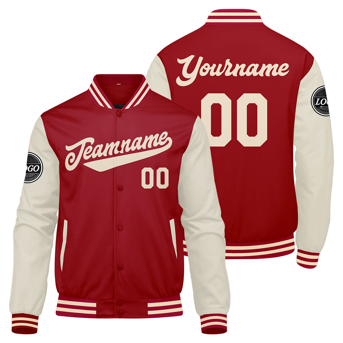 Custom Varsity Jacket Letterman jacket for Men, Women and Youth Red Cream