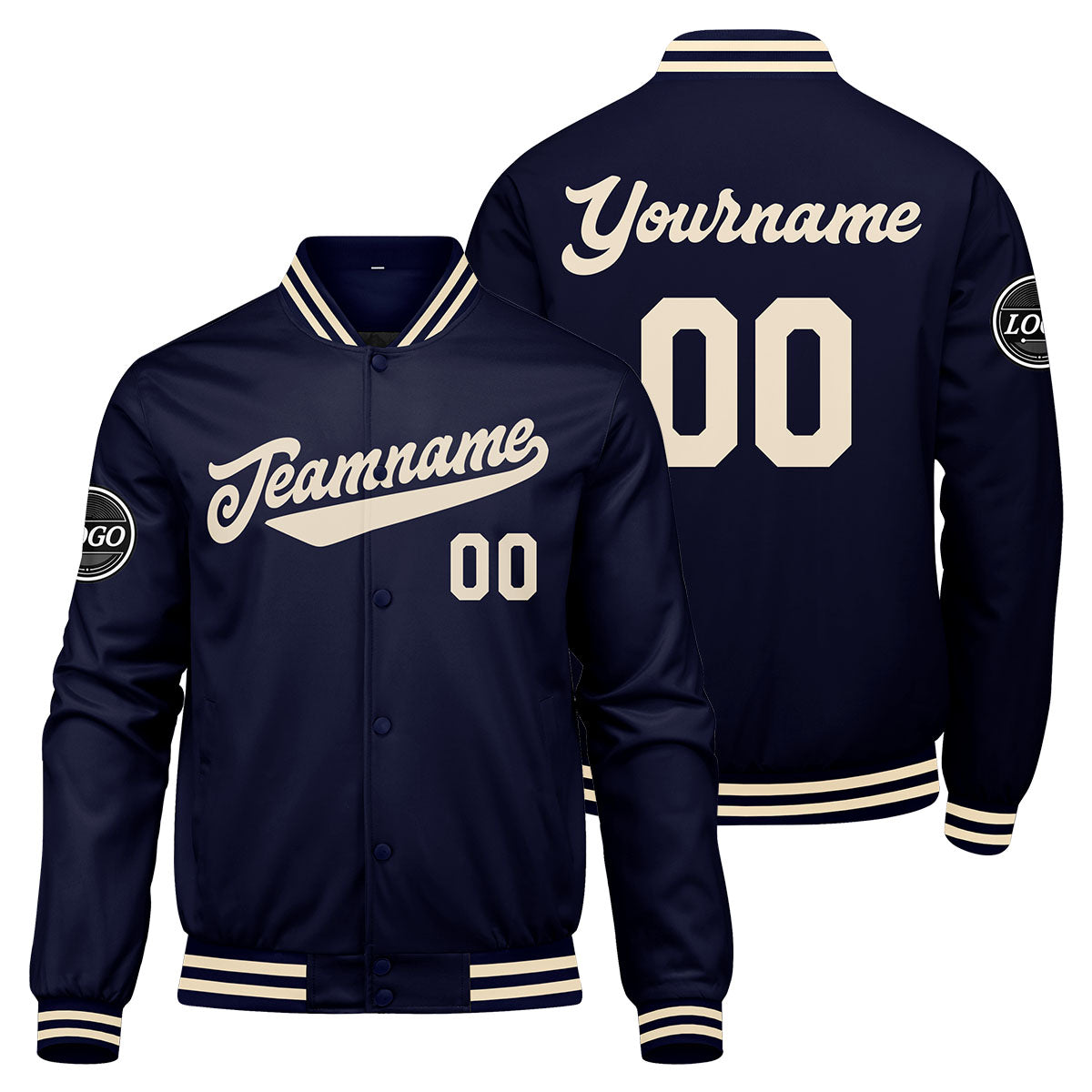 Custom Varsity Jacket Letterman jacket for Men, Women and Youth Navy Cream