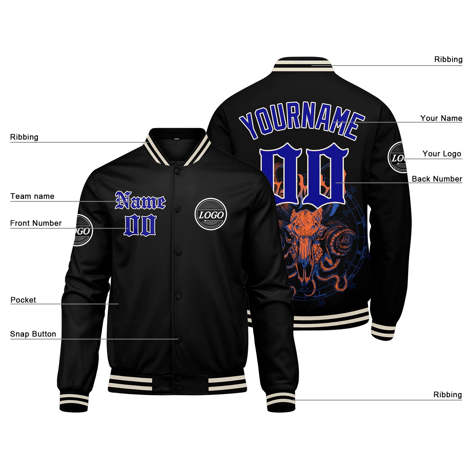 Custom Varsity Jacket Letterman jacket for Men, Women and Youth Royal