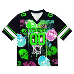 Custom Football Jersey Shirt Personalized Stitched Printed Team Name Number Graffiti skull-Neon Green