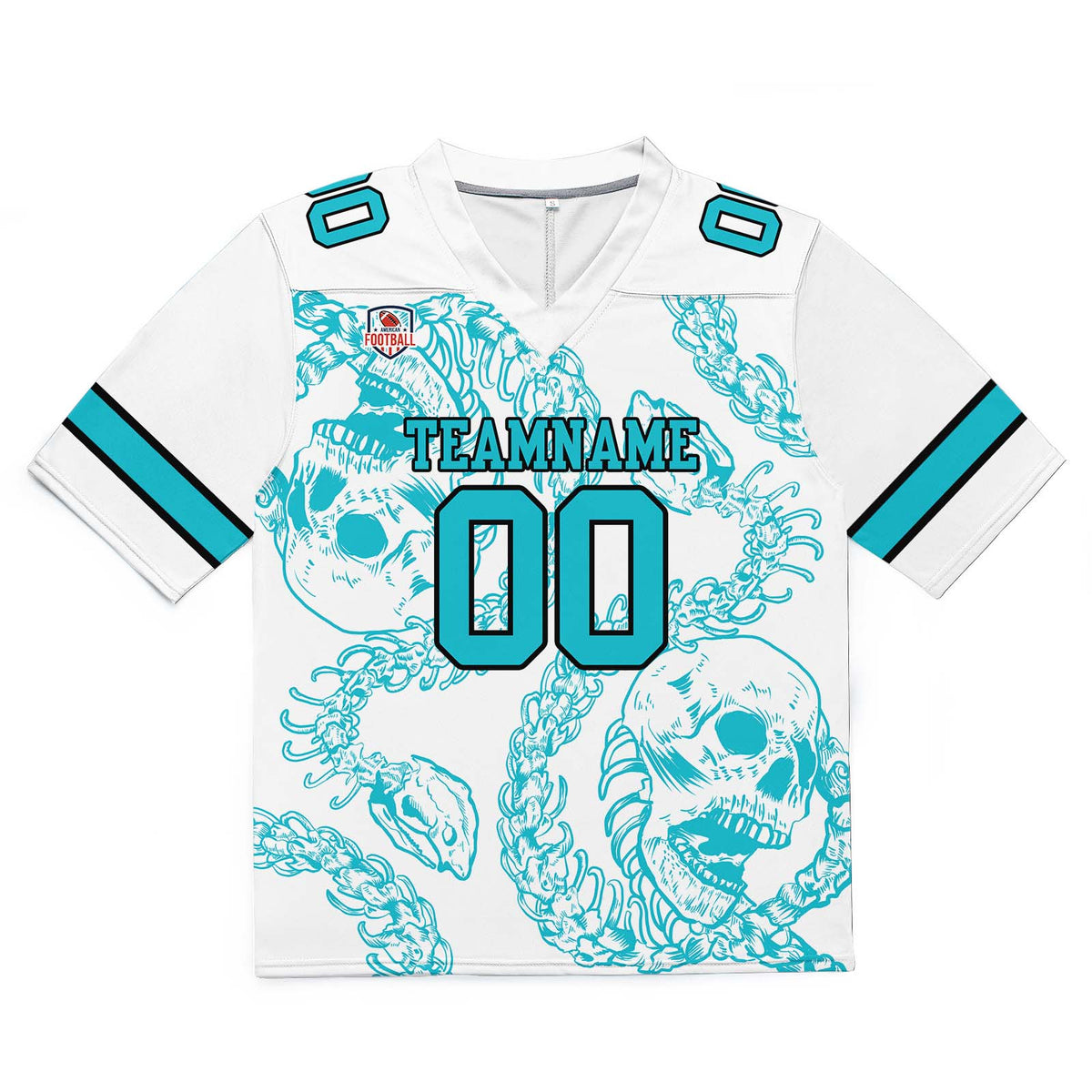 Custom Football Jersey Shirt Personalized Stitched Printed Team Name Number Bones-Teal