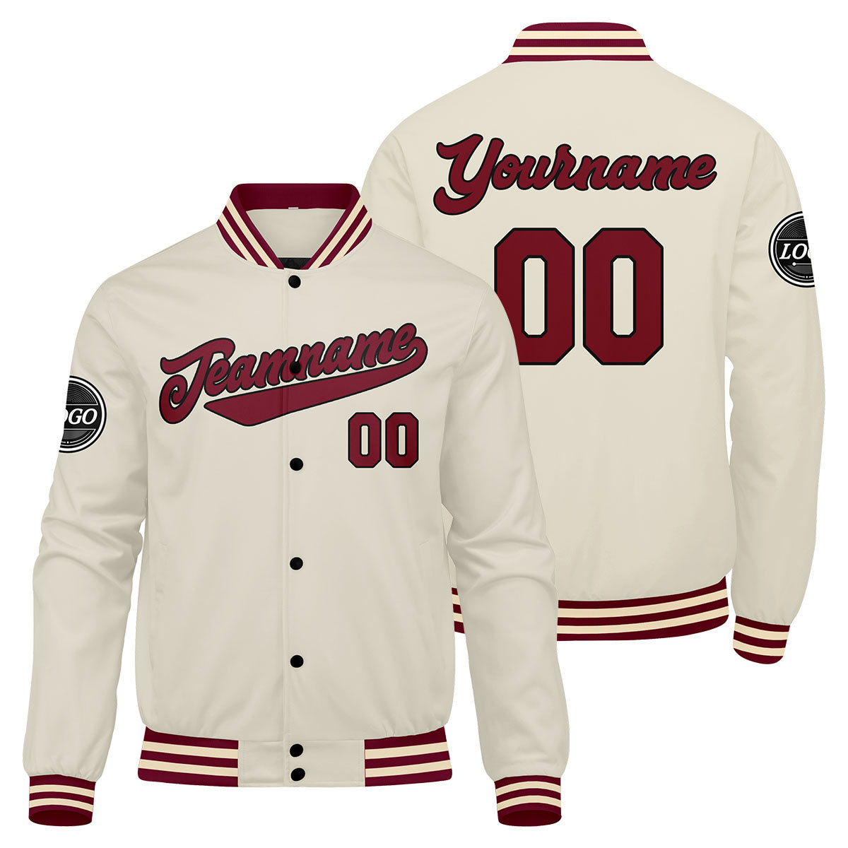 Custom Varsity Jacket Letterman jacket for Men, Women and Youth Crimson Cream