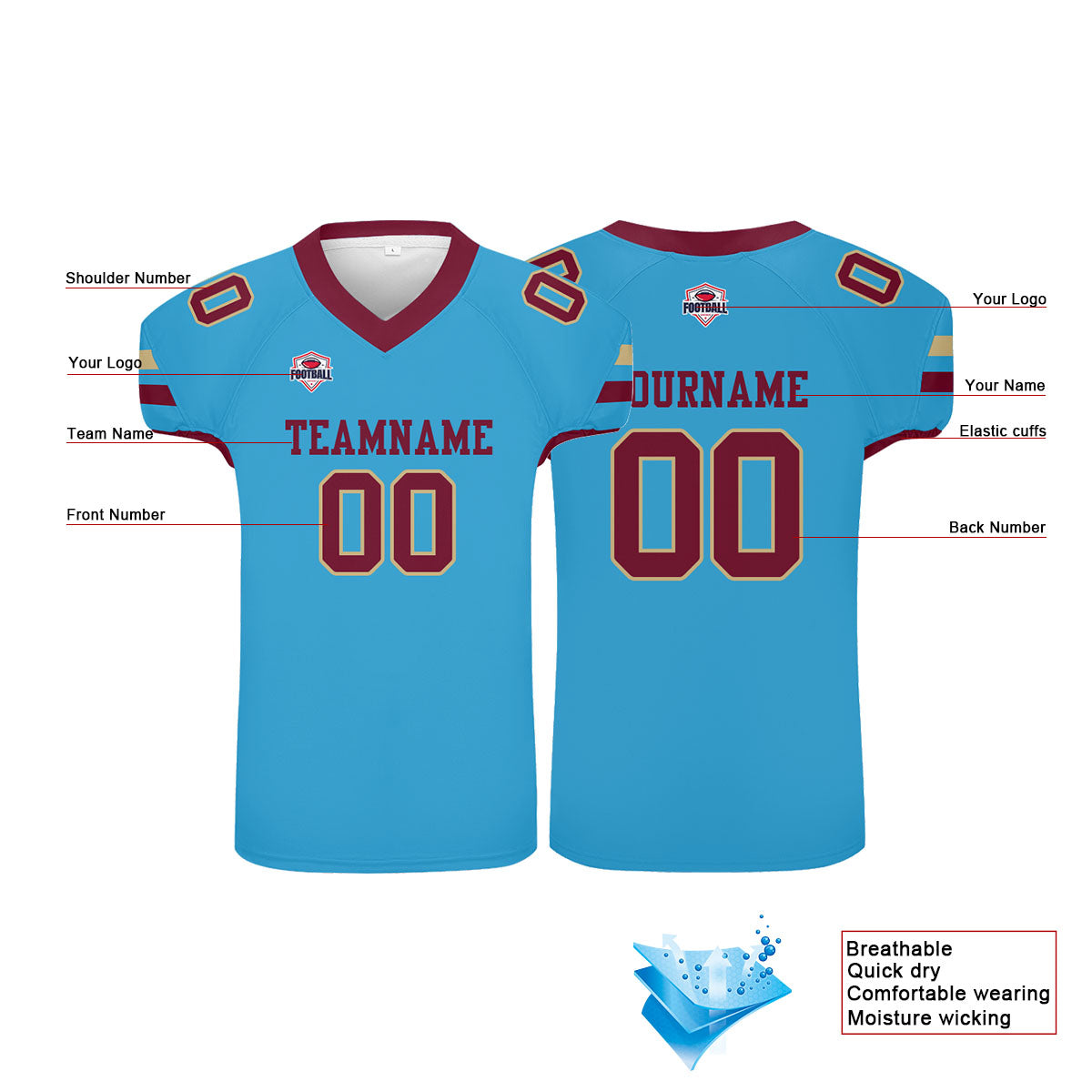 Custom Football Jersey Shirt Personalized Printed Team Name Number