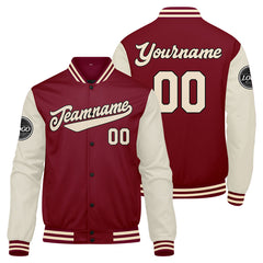 Custom Varsity Jacket Letterman jacket for Men, Women and Youth Crimson Cream