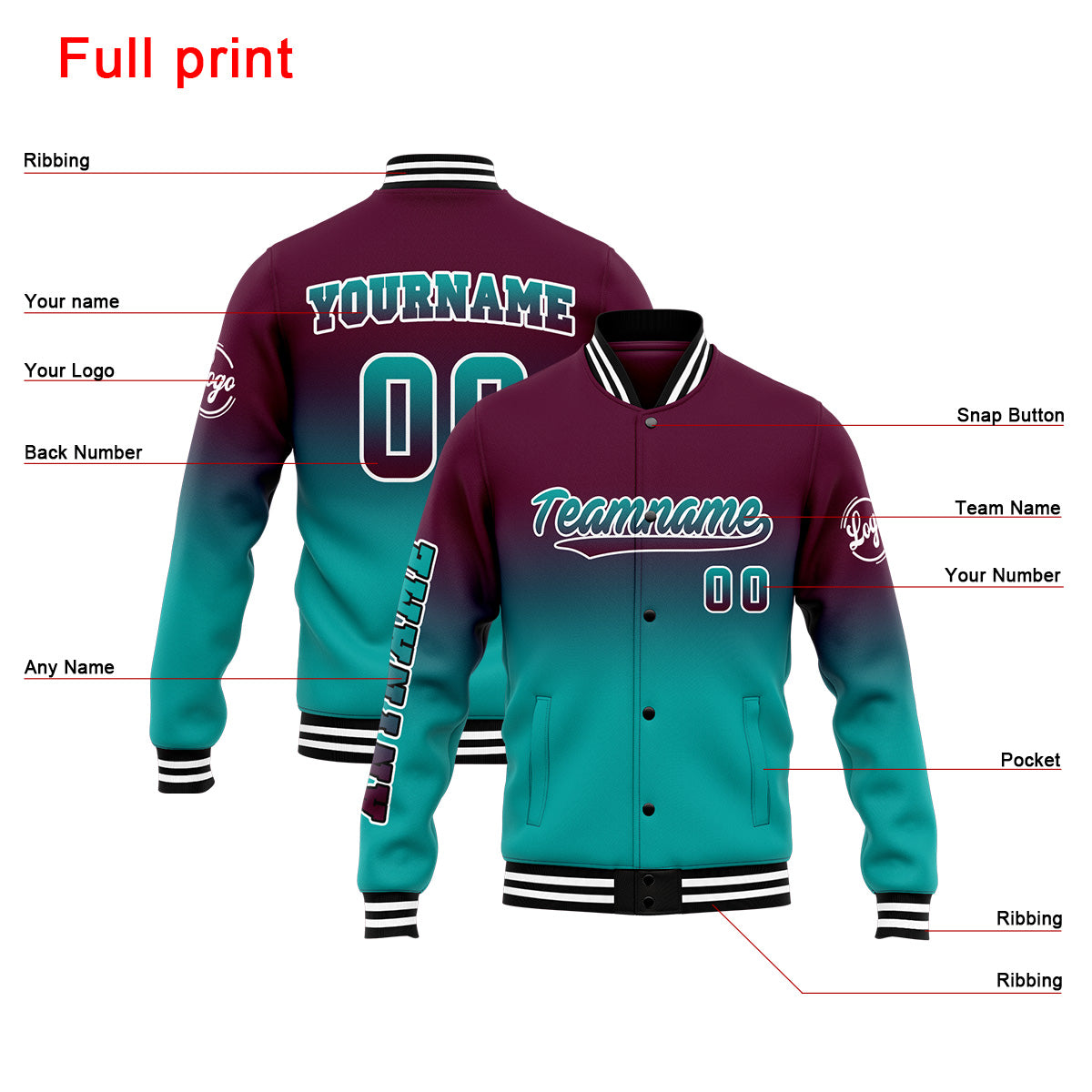 Custom Varsity Jacket Letterman jacket for Men, Women and Youth Burgundy&Teal