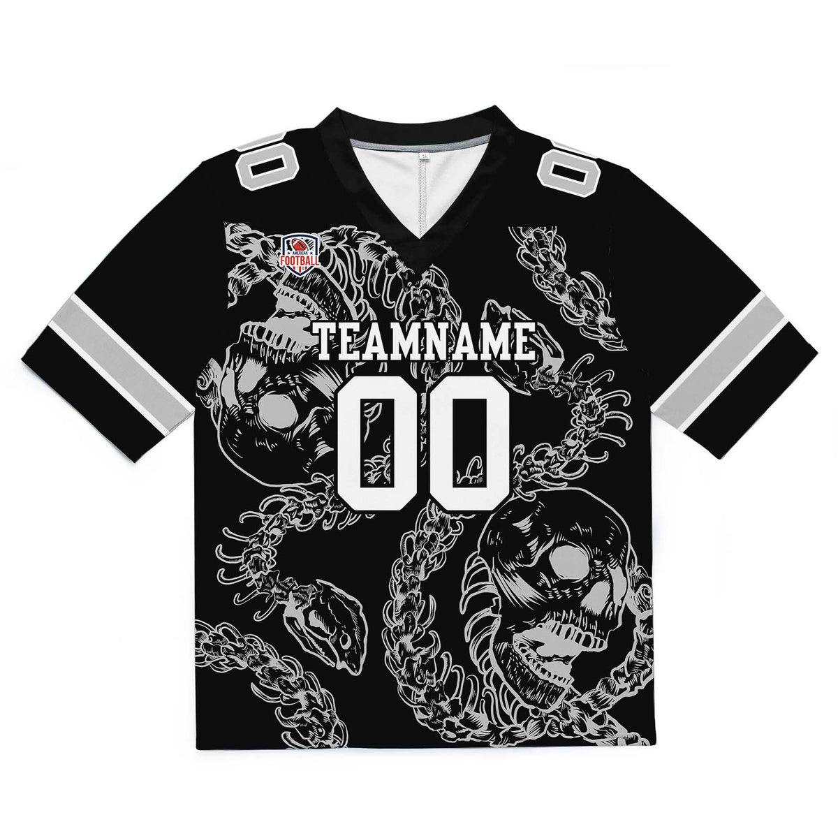 Custom Football Jersey Shirt Personalized Stitched Printed Team Name Number Bones-Grey