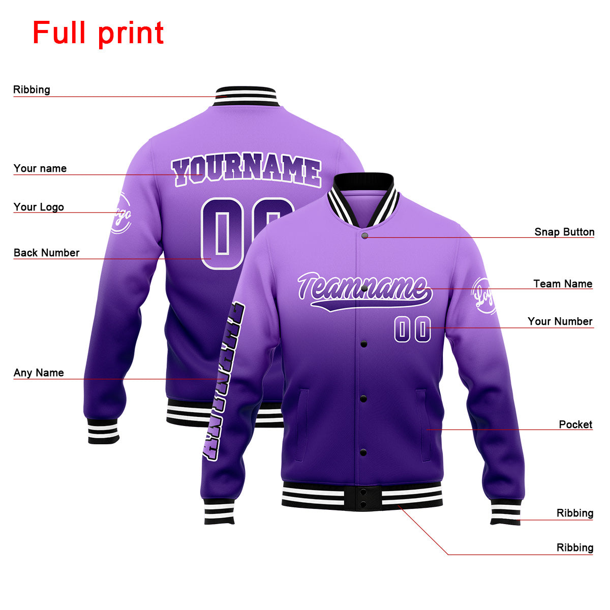 Custom Varsity Jacket Letterman jacket for Men, Women and Youth Purple