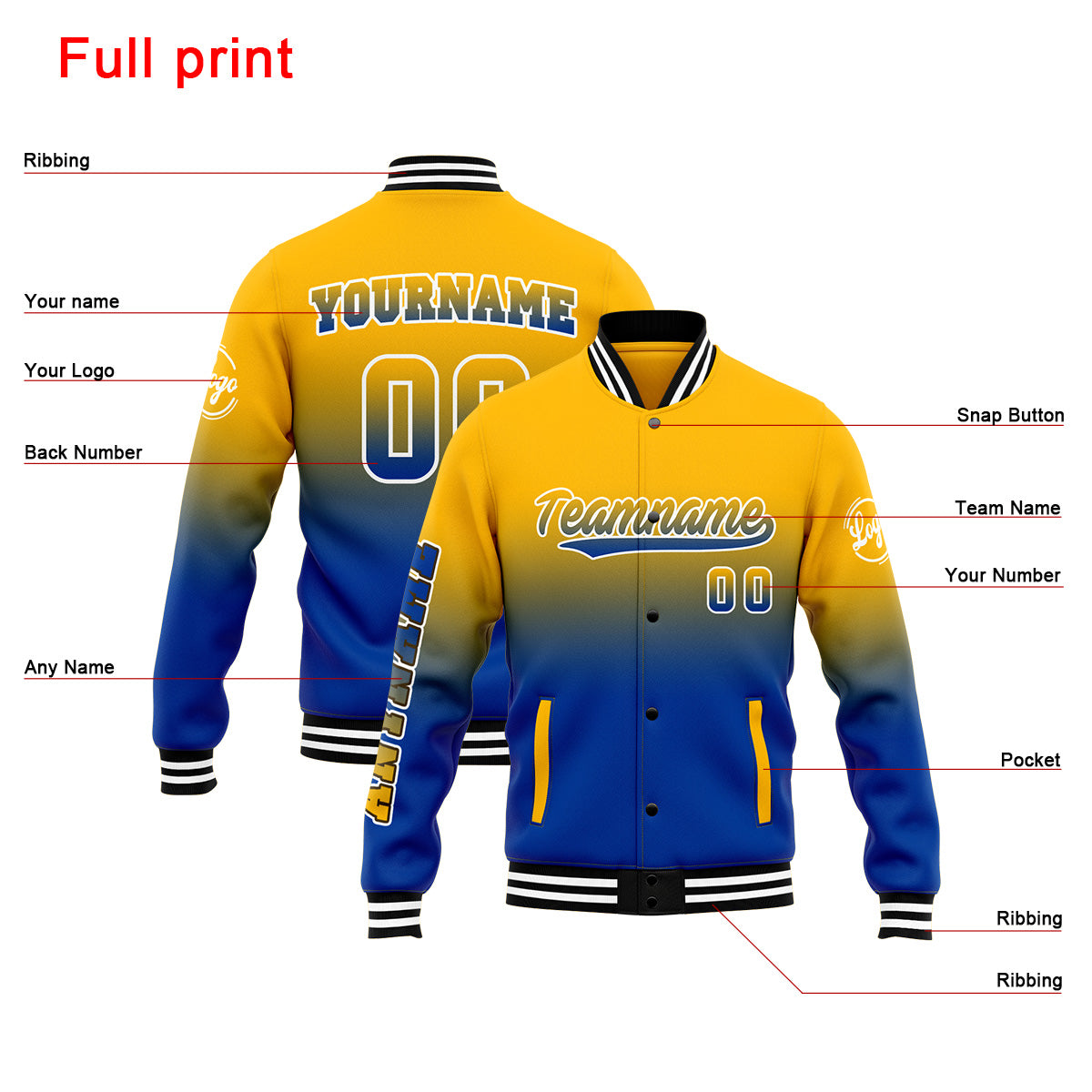 Custom Varsity Jacket Letterman jacket for Men, Women and Youth Yellow&Blue