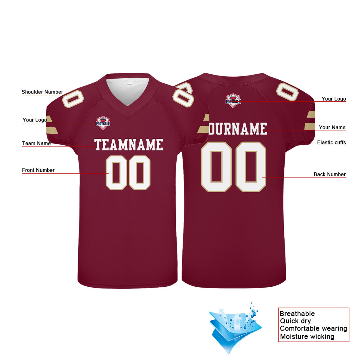 Custom Football Jersey Shirt Personalized Printed Team Name Number