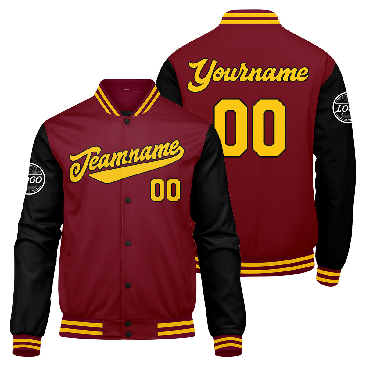 Custom Varsity Jacket Letterman jacket for Men, Women and Youth Crimson Black Yellow