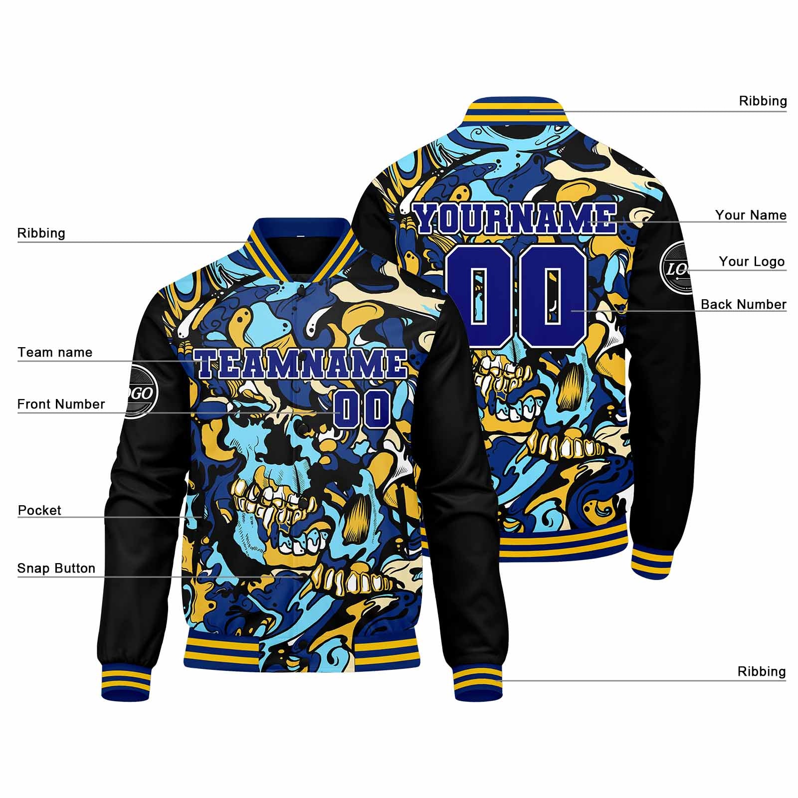 Custom Varsity Jacket Letterman jacket for Men, Women and Youth Royal Yellow