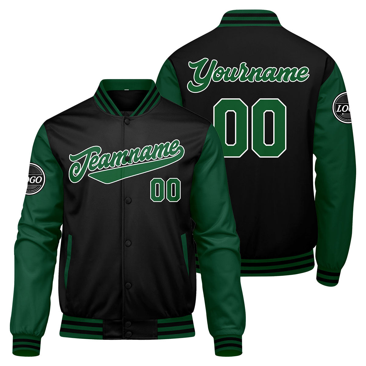 Custom Varsity Jacket Letterman jacket for Men, Women and Youth Green Black