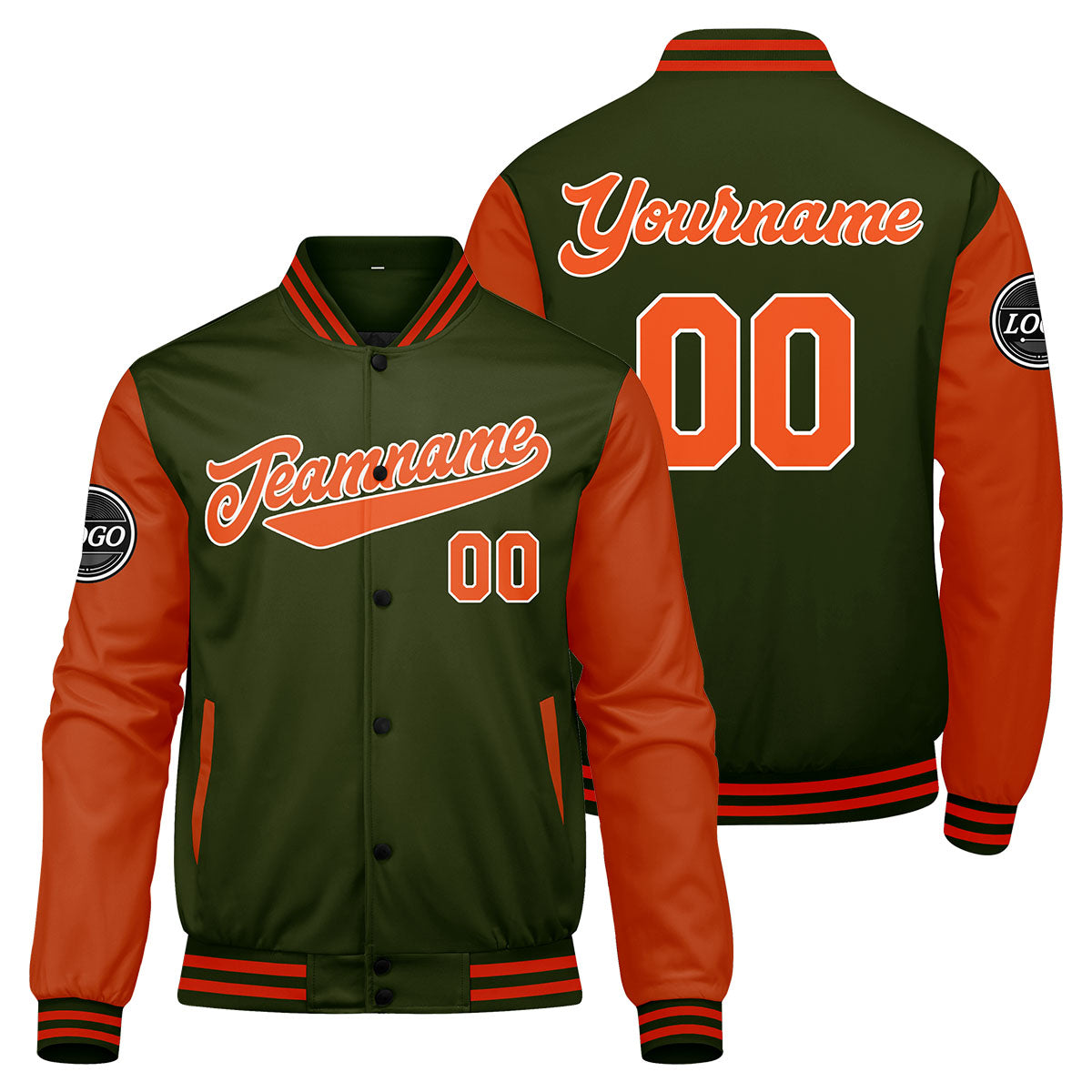 Custom Varsity Jacket Letterman jacket for Men, Women and Youth Olive green Orange