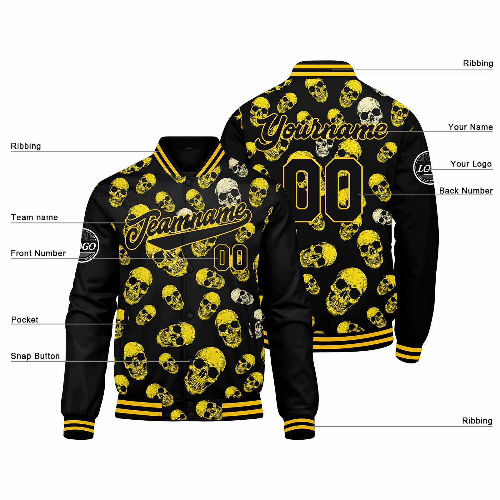 Custom Varsity Jacket Letterman jacket for Men, Women and Youth Yellow