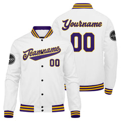 Custom Varsity Jacket Letterman jacket for Men, Women and Youth Purple White Yellow