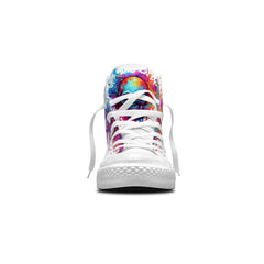 Chromatic Macabre: Unleash the Power of Fashion Rebellion with Men and Women's Mid-Top Canvas Shoes - Skull Artistry Meets Pencil Chic in a Vivid Palette of Style