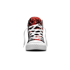 Crimson Shadows: Embrace the Dark Elegance of Red Roses in Our Mid-Top Canvas Shoes