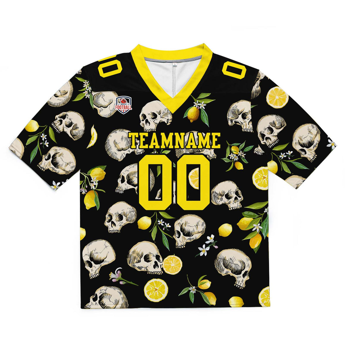 Custom Football Jersey Shirt Personalized Stitched Printed Team Name Number Skull-Lemon Yellow