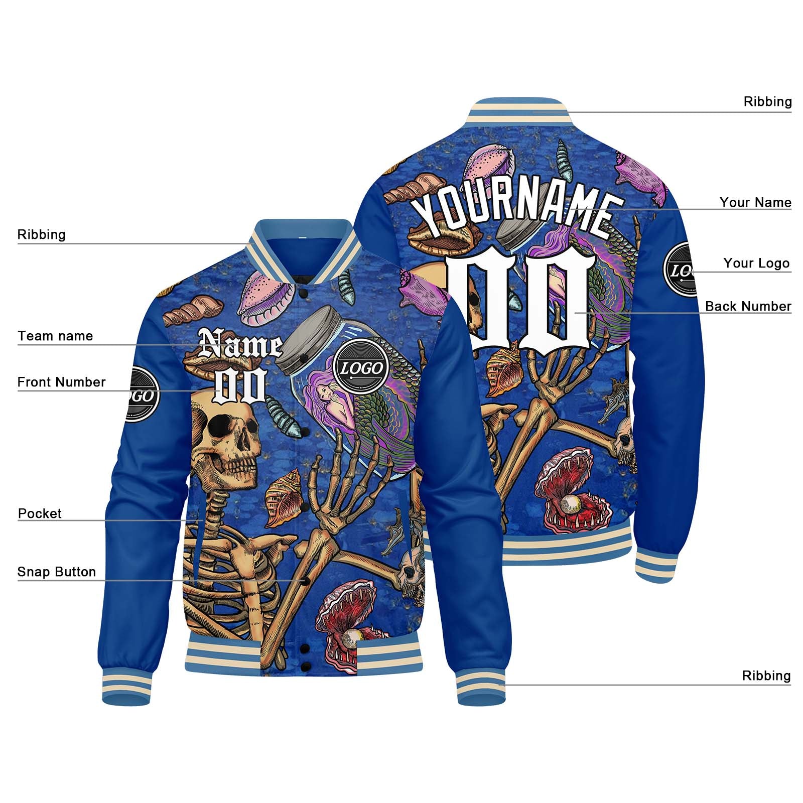 Custom Varsity Jacket Letterman jacket for Men, Women and Youth Blue