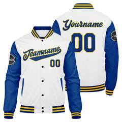 Custom Varsity Jacket Letterman jacket for Men, Women and Youth Royal White Yellow