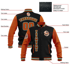 Custom Black Orange Green Waterproof Varsity Jackets Personalized Stitched Name Number Logo to Letterman Jackets