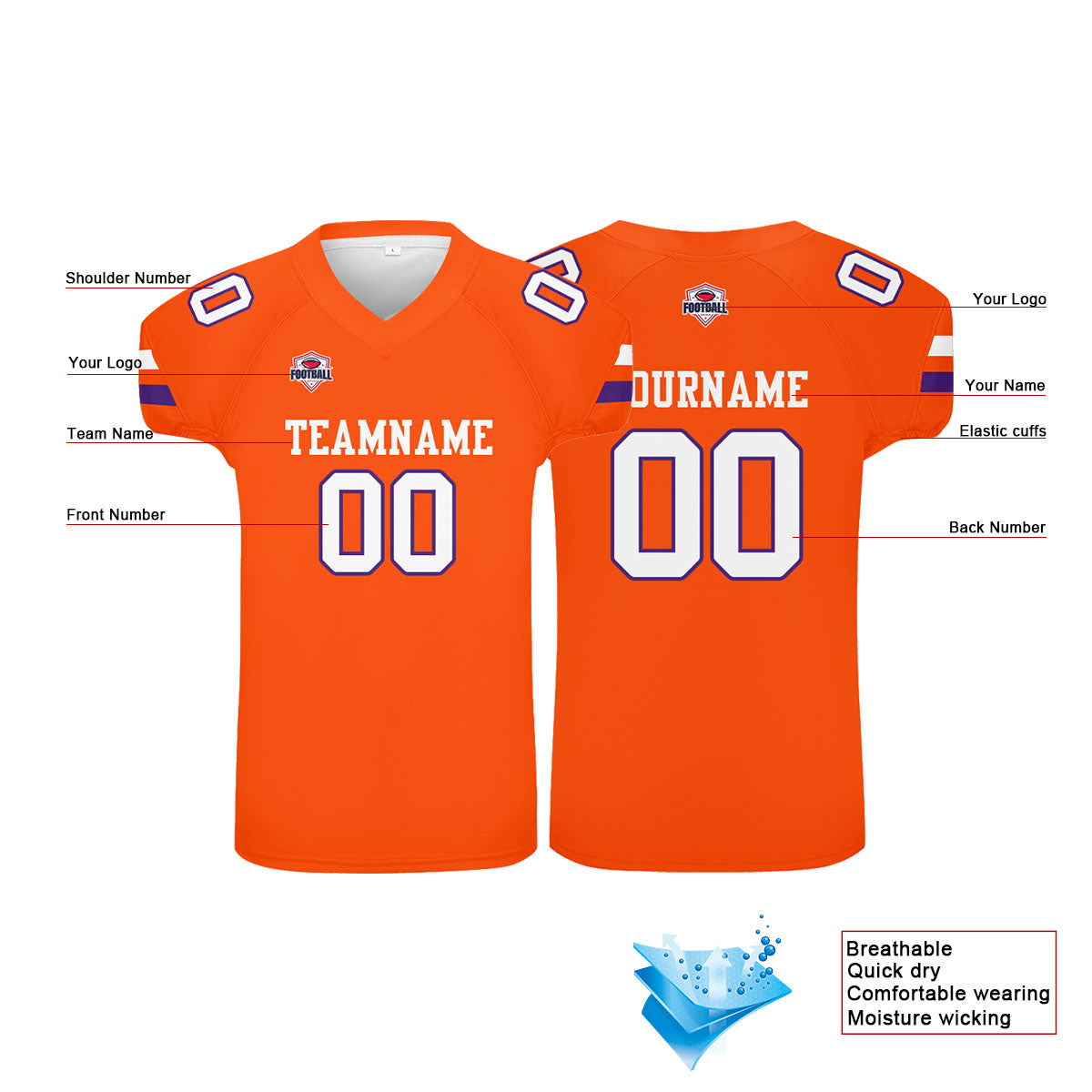 Custom Football Jersey Shirt Personalized Printed Team Name Number