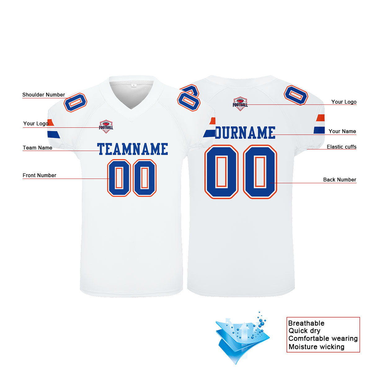 Custom Football Jersey Shirt Personalized Printed Team Name Number