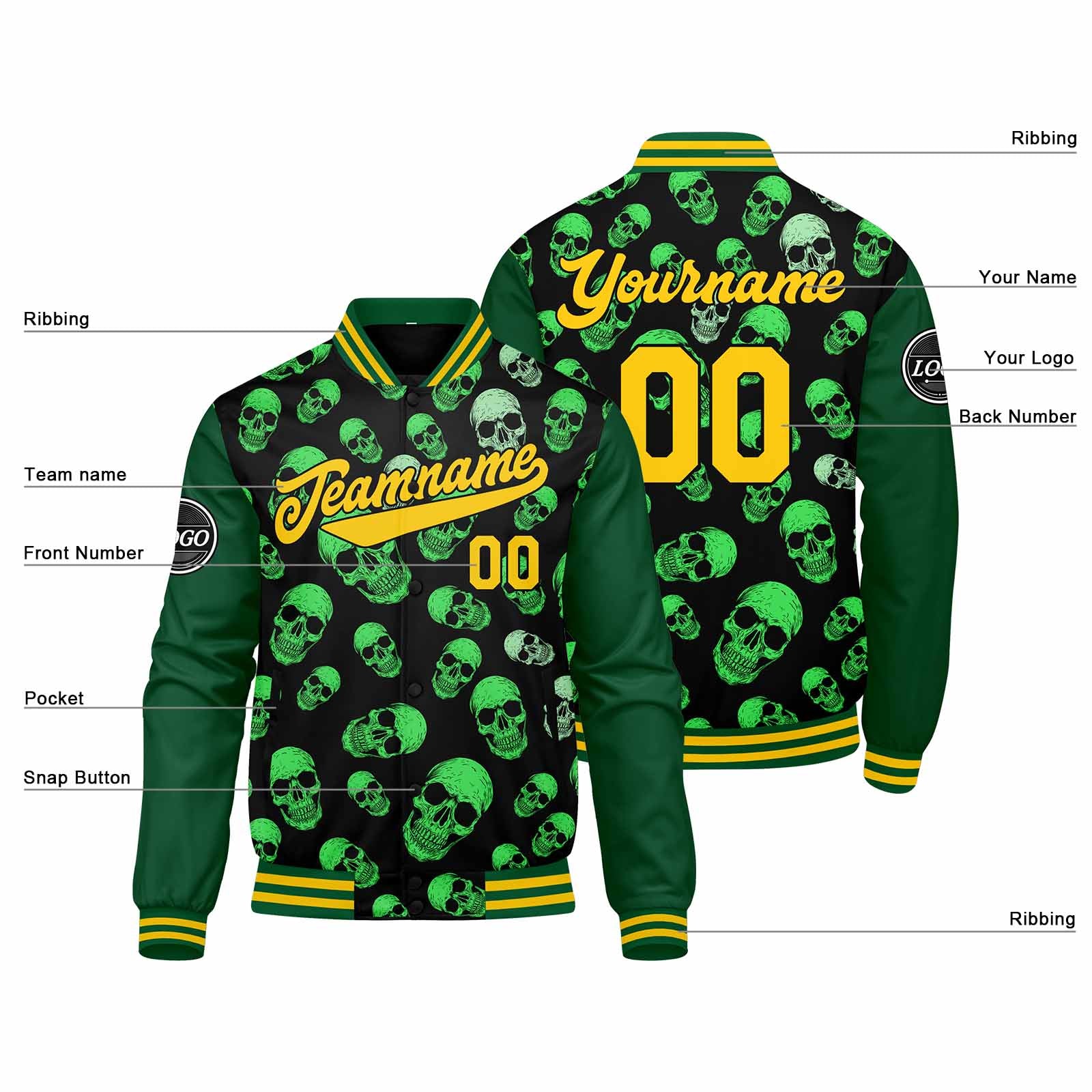 Custom Varsity Jacket Letterman jacket for Men, Women and Youth Green