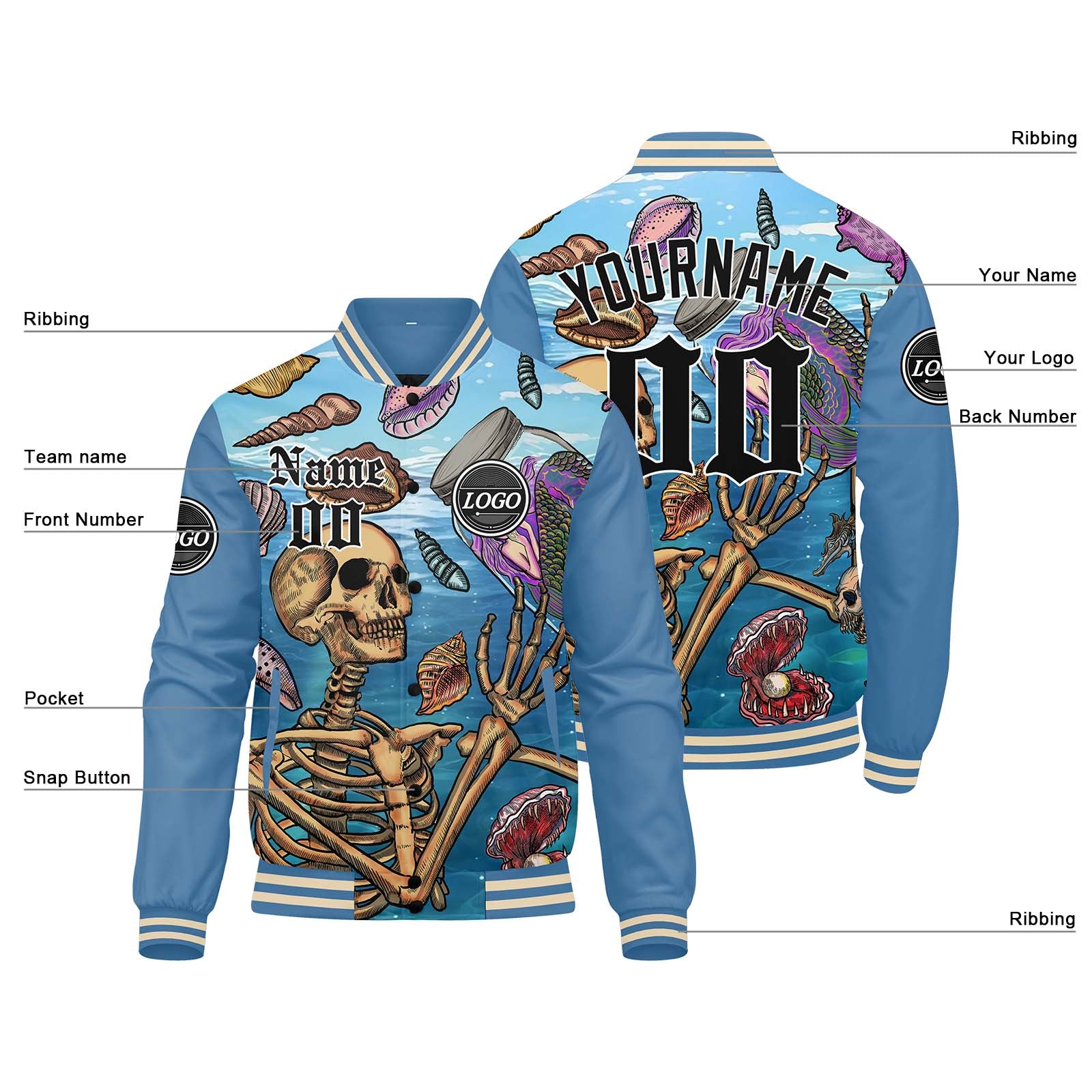 Custom Varsity Jacket Letterman jacket for Men, Women and Youth Light Blue